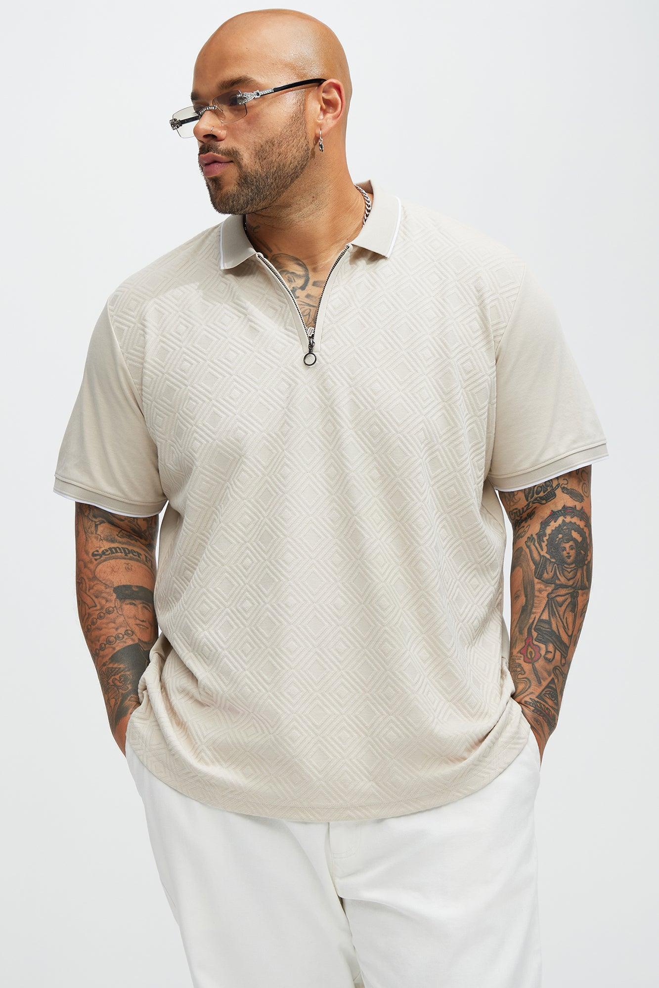 Diamond Textured Short Sleeve Polo - Sand Product Image