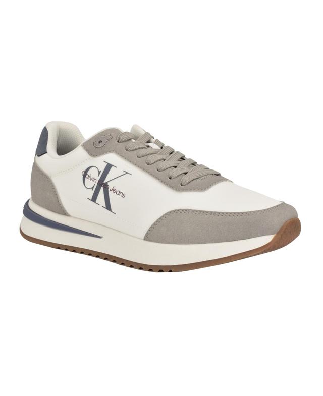 Calvin Klein Mens Phino Lace-Up Casual Sneakers - Light Grey/White Product Image