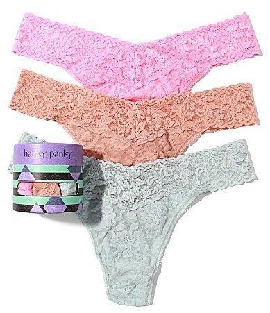 Hanky Panky Womens Holiday 3 Pack Original Rise Thong Underwear - Pink Quartz/Fiery Red Product Image