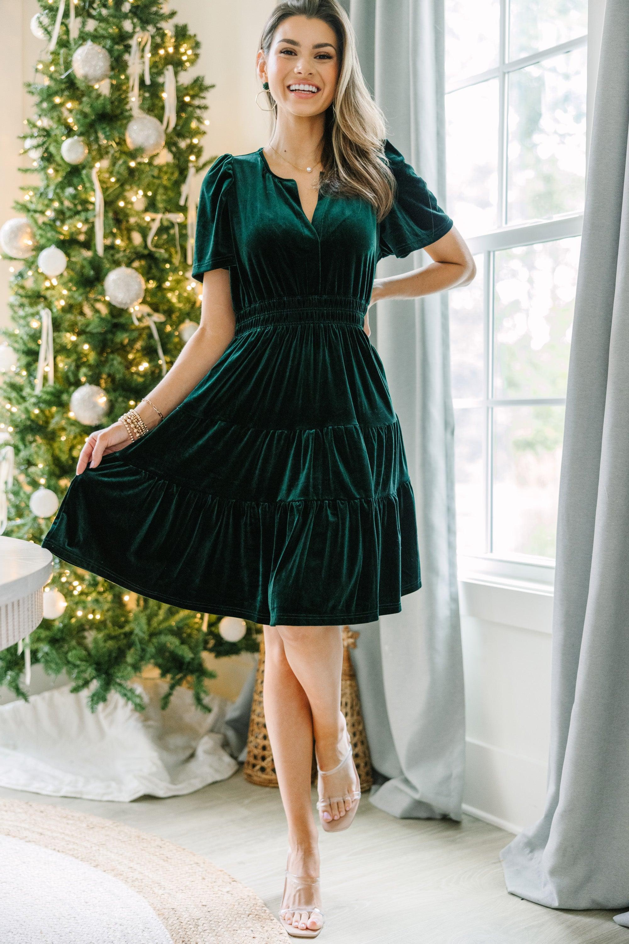 Always Turn To You Emerald Green Velvet Dress Female Product Image