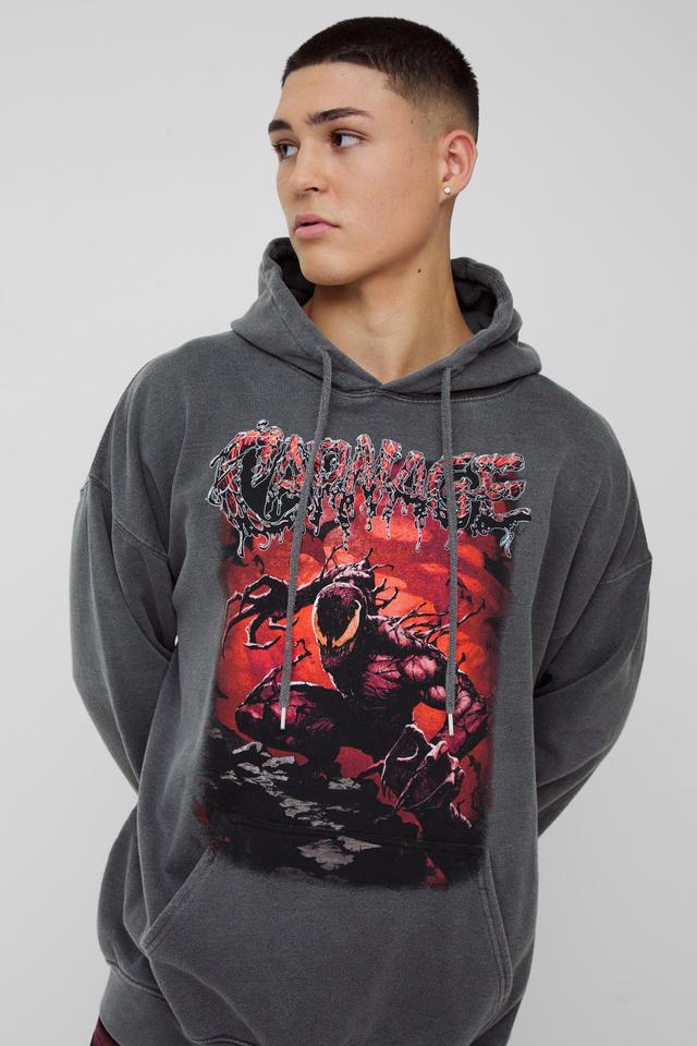 Oversized Marvel Carnage Wash License Print Hoodie | boohooMAN USA Product Image