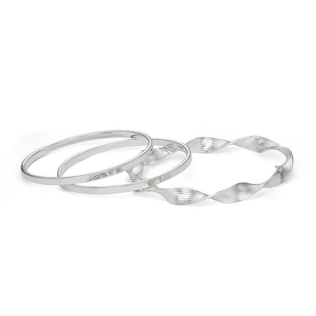 Nine West 3-pc. Silver Tone Twisted Bangle Bracelet Set, Womens Product Image