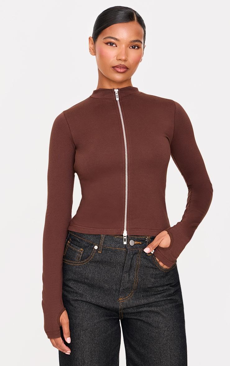 Dark Chocolate Zip Up Long Top Product Image