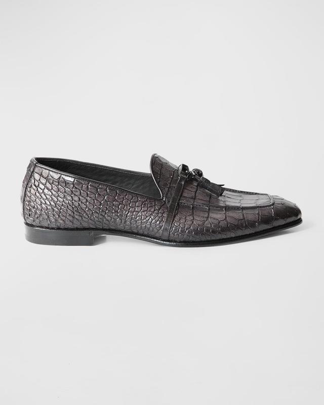 Jo Ghost Men's Croc-Printed Leather Tassel Loafers - Size: 12D - Grey Product Image