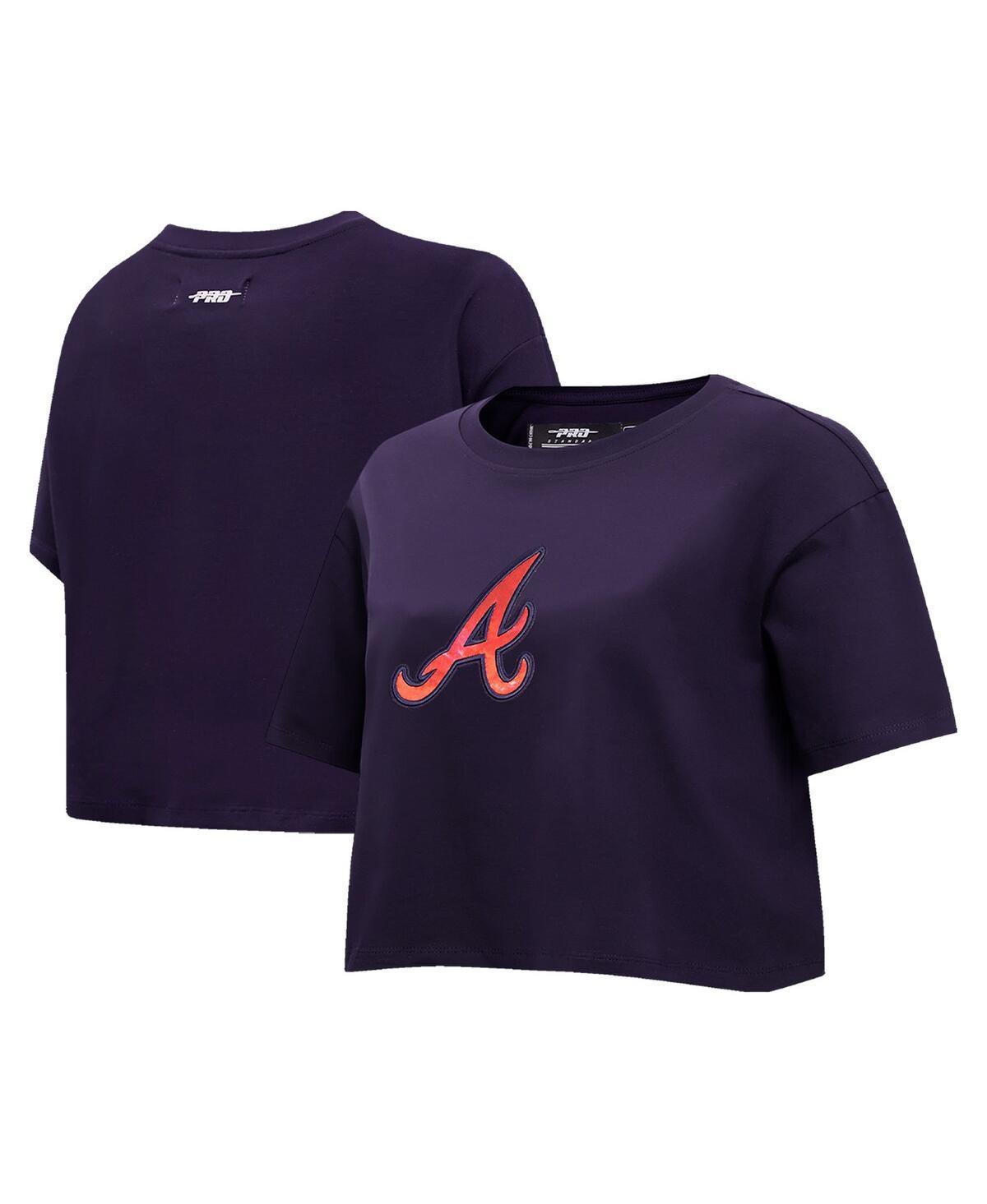 Womens Pro Standard Navy Atlanta Braves Painted Sky Boxy Cropped T-shirt Product Image