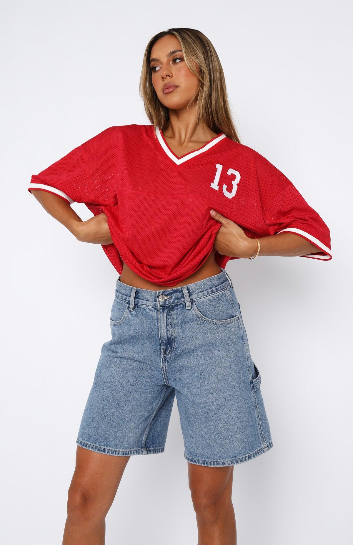 Moves To Make Oversized Sports Tee Red Product Image