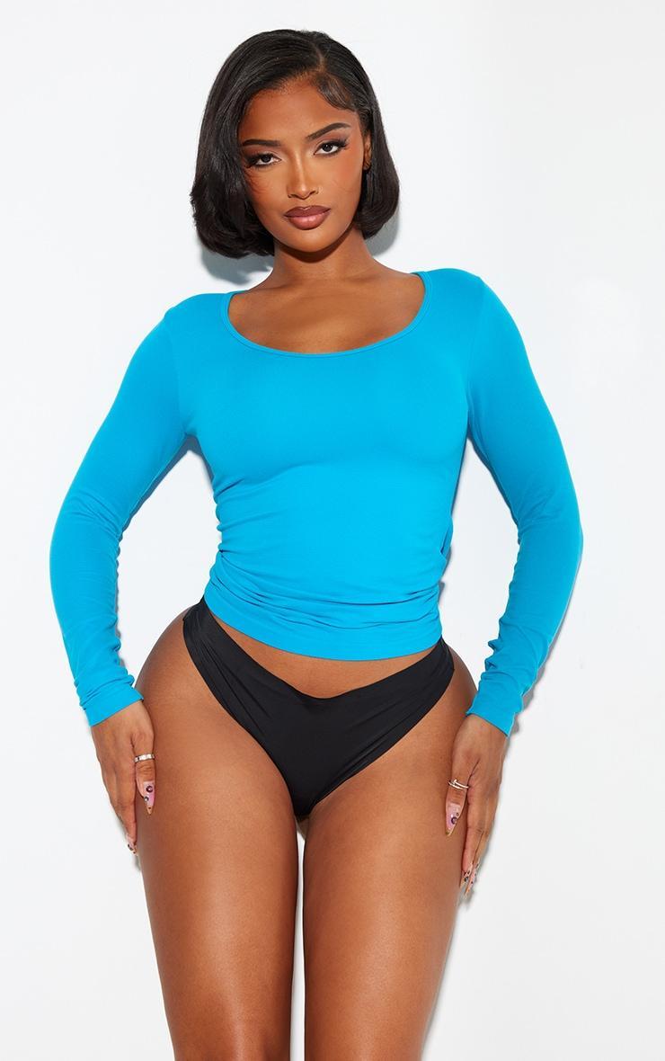 Shape Bright Blue Stretch Seamless Long Sleeve Longline Top Product Image