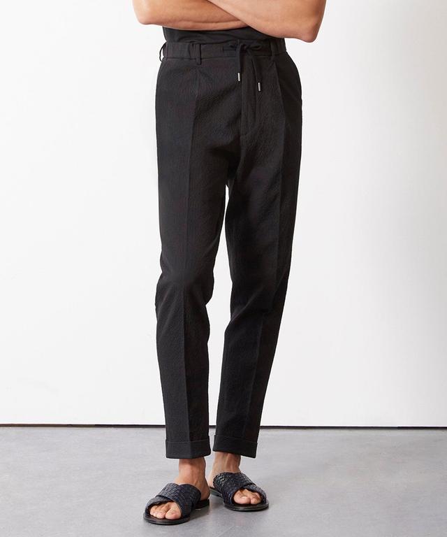 Seersucker Madison Drawstring Trouser in Black Product Image