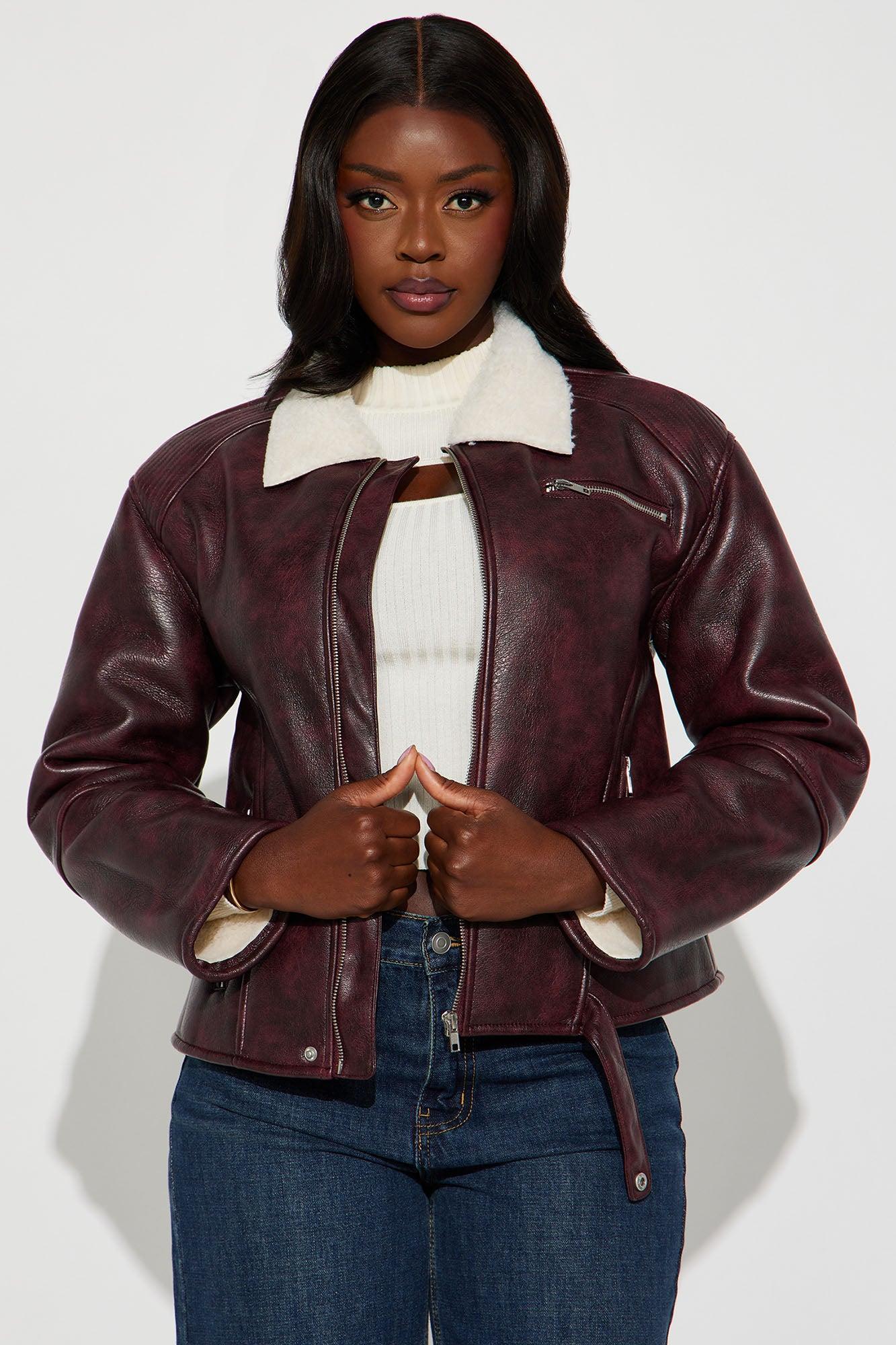 Bad Side Washed Moto Jacket - Burgundy Product Image