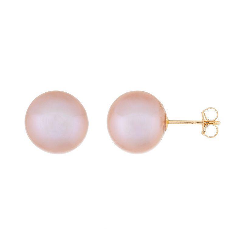 14k Gold 10 mm Freshwater Cultured Pearl Stud Earrings, Womens, Purple Product Image