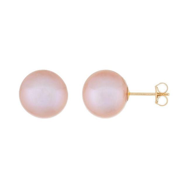 14k Gold 10 mm Freshwater Cultured Pearl Stud Earrings, Womens, Purple Product Image