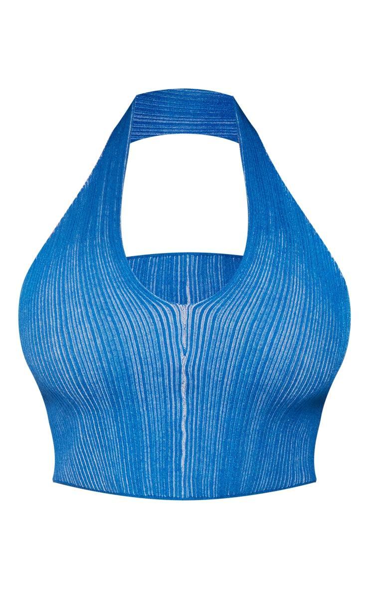 Shape Bright Blue Knit Contrast Halter Neck Crop Top Product Image