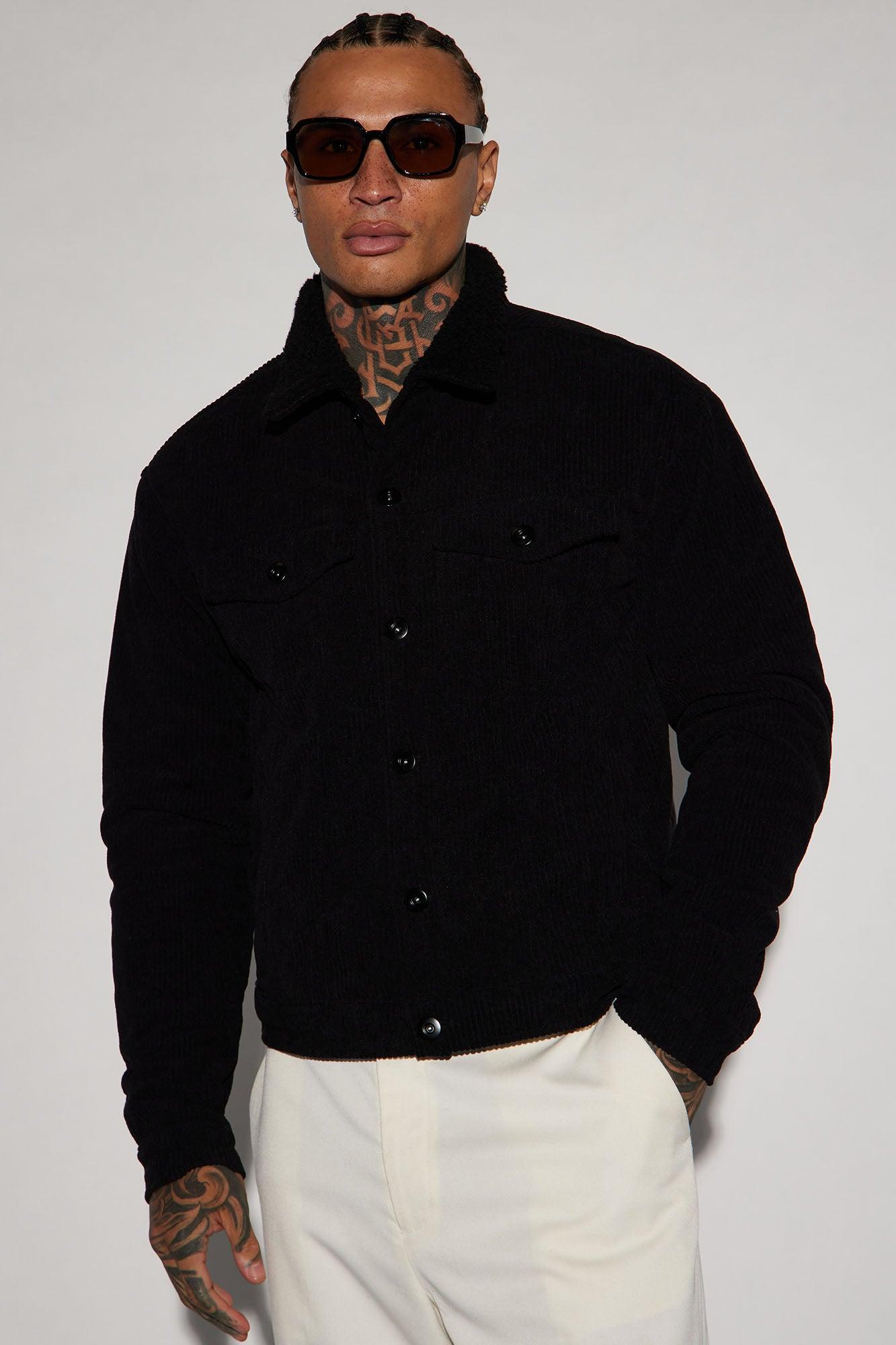 Sherpa Collar Corduroy Jacket - Black Product Image