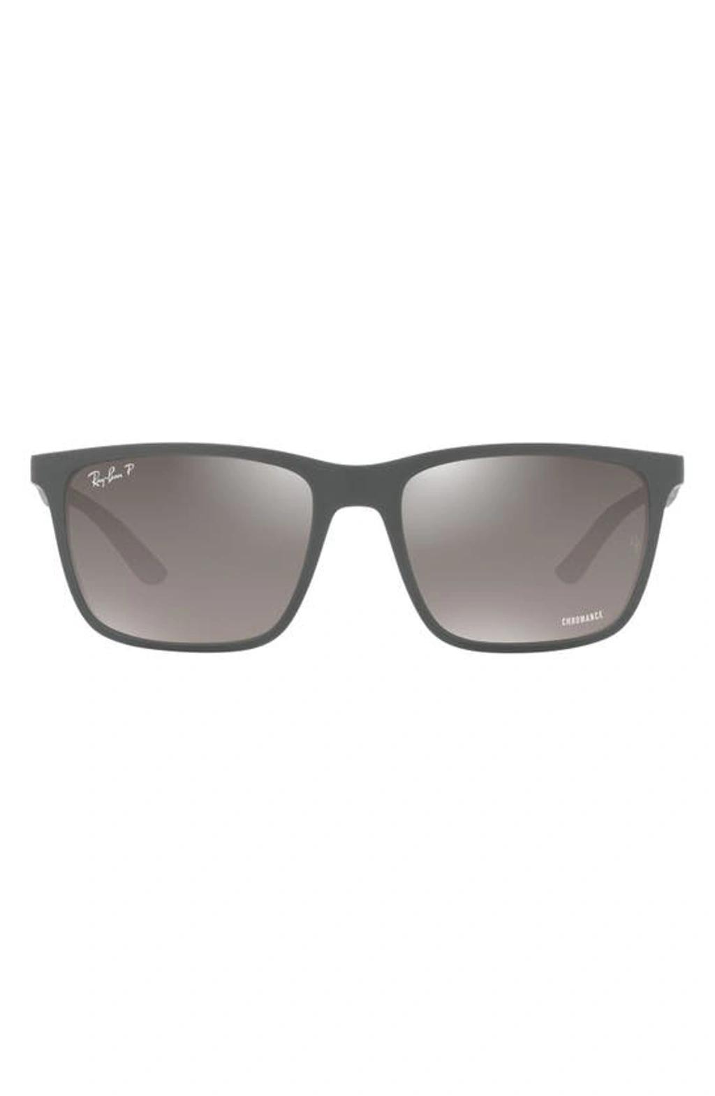 RAY BAN 58mm Mirrored Polarized Rectangular Sunglasses In Matte Grey Product Image