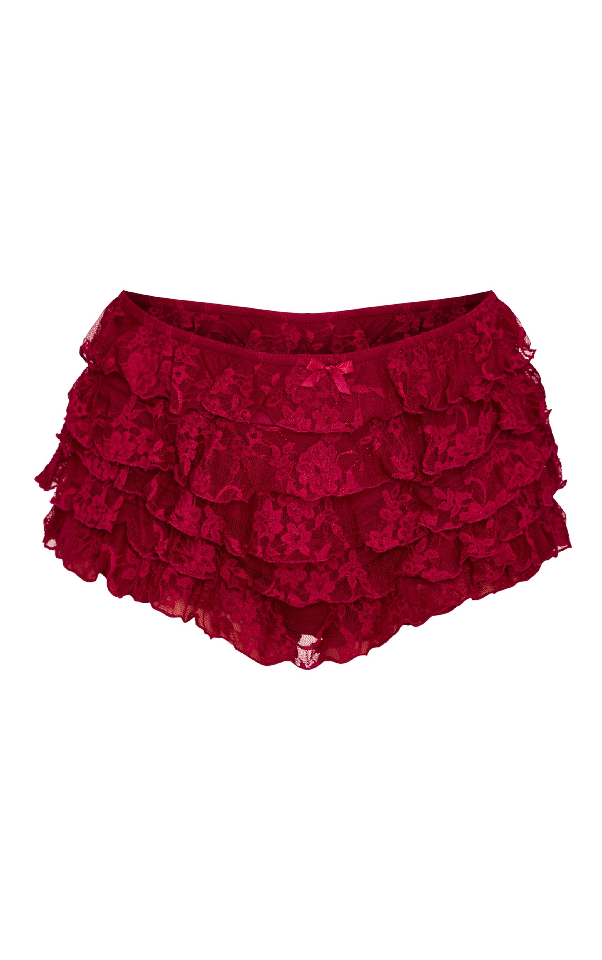 Burgundy Lace Low Rise Frilly Bloomers Product Image