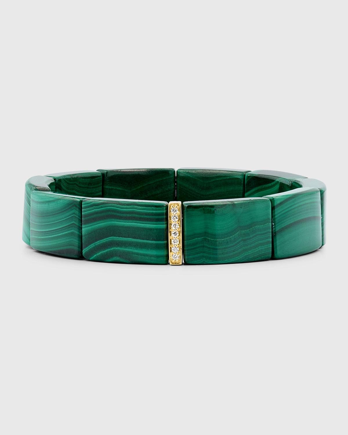 Womens 14K Yellow Gold, 0.08 TCW Diamond & Malachite Bead Stretch Bracelet Product Image