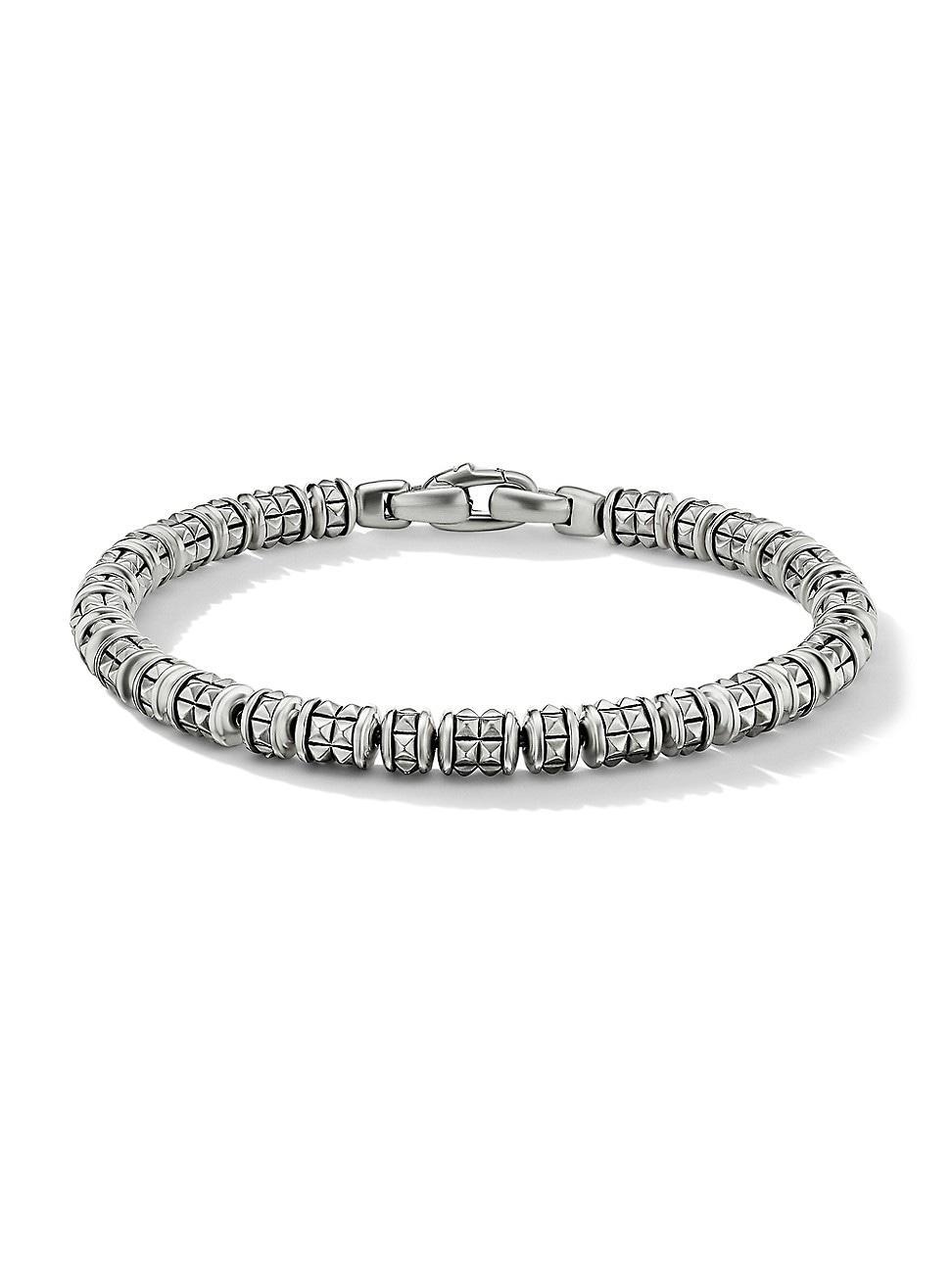 Mens Pyramid Sterling Silver Beaded Bracelet Product Image