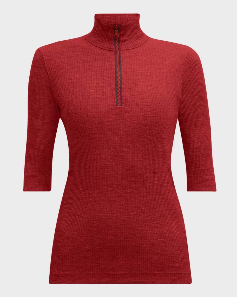 Ribbed Wool Jersey Monili Zip Top Product Image