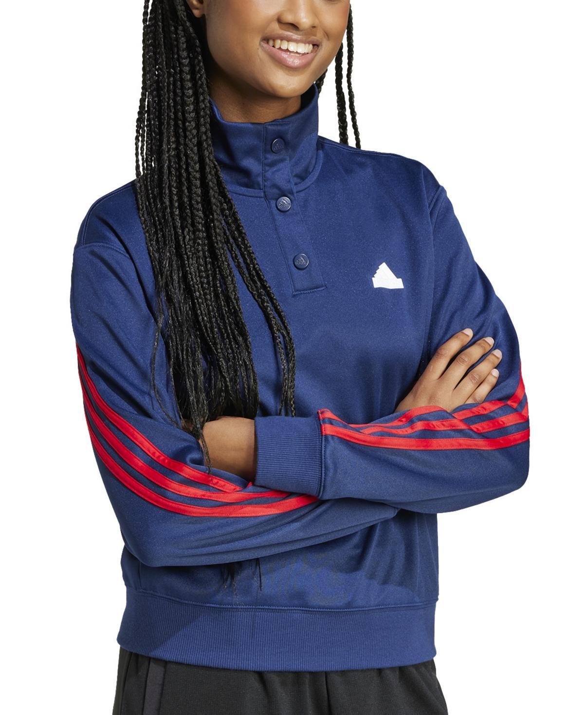 Womens adidas Iconic 3-Stripe Snap Henley Track Jacket Product Image