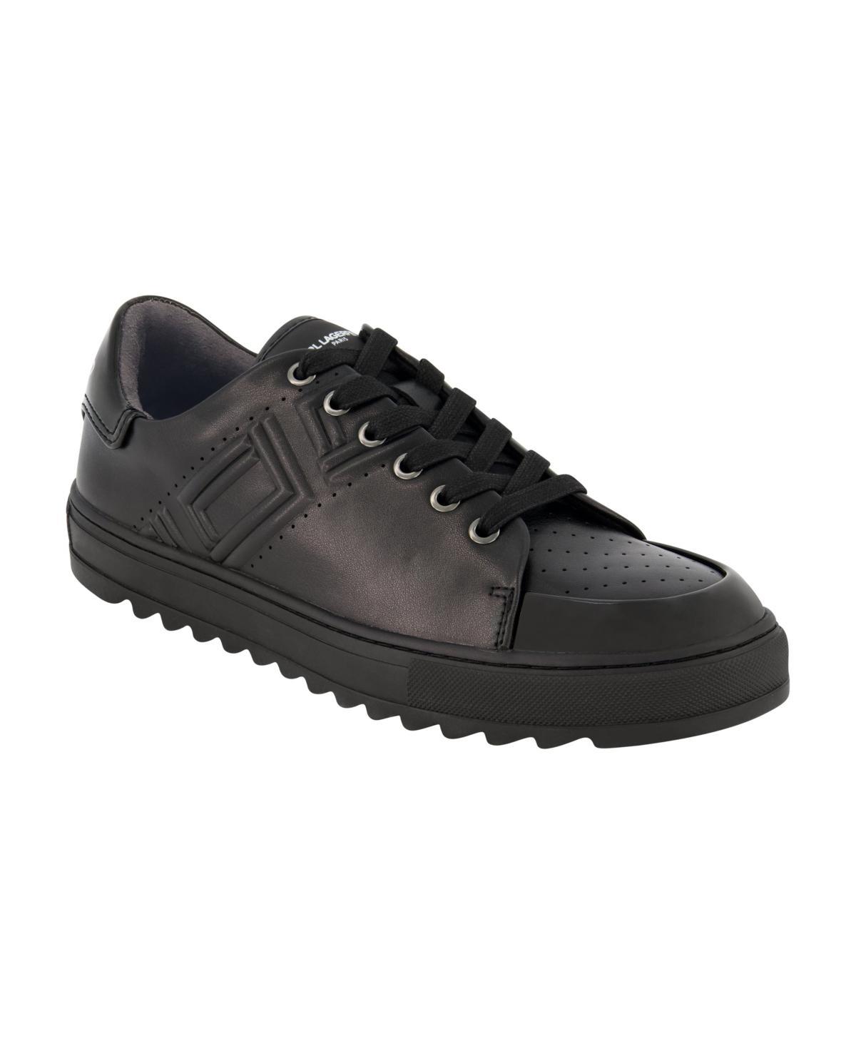 Karl Lagerfeld Paris Mens Side Embossed Logo and Patent Detail Leather Sneakers Product Image