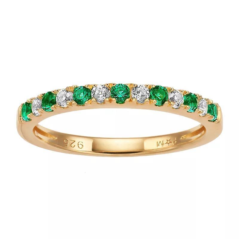 14k Gold Over Silver Lab-Created Emerald & Lab-Created White Sapphire Ring - Size: 7, Womens, Green Product Image