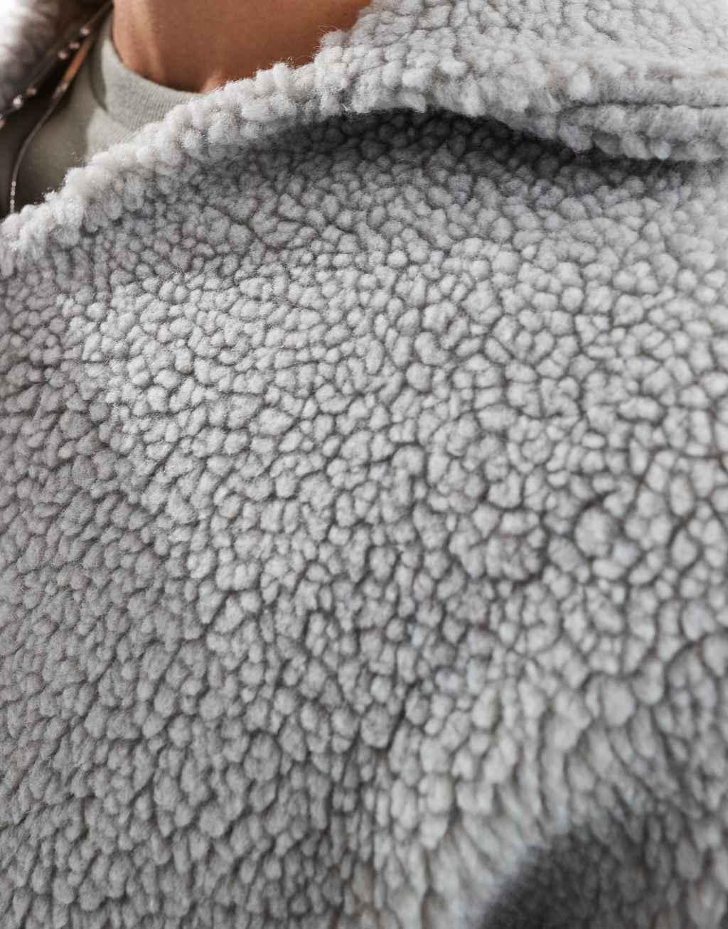 COLLUSION Borg notch neck sweat in gray Product Image