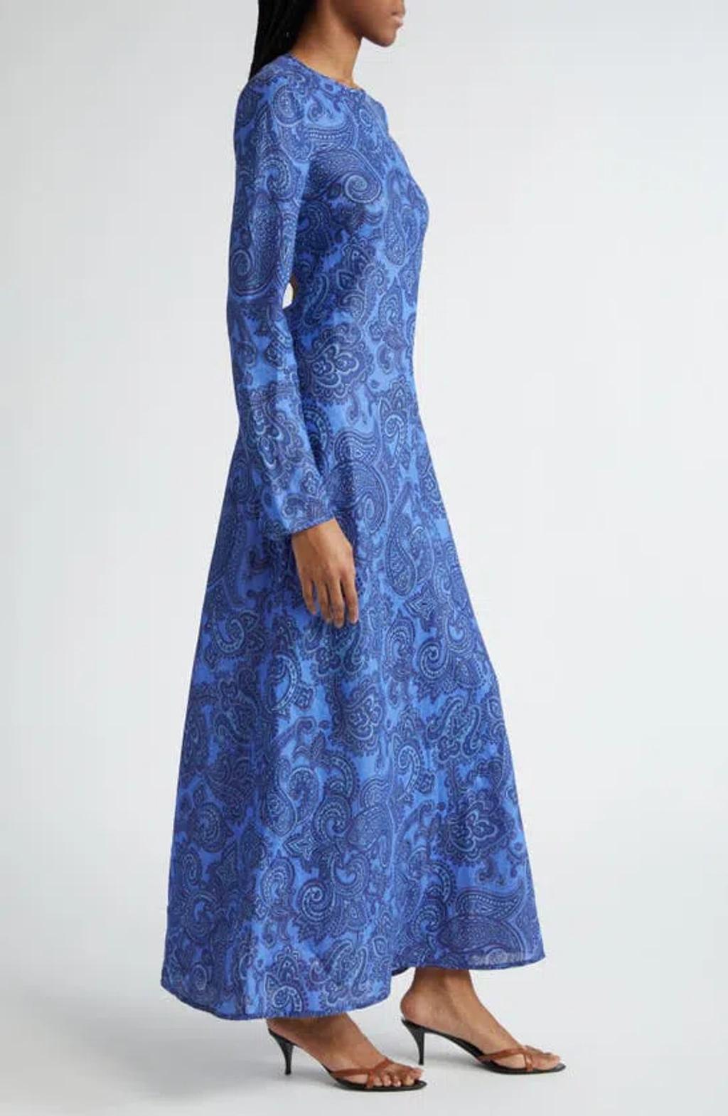 ZIMMERMANN Ottie Backless Linen Bias-cut Maxi Dress In Blue Paisley Product Image