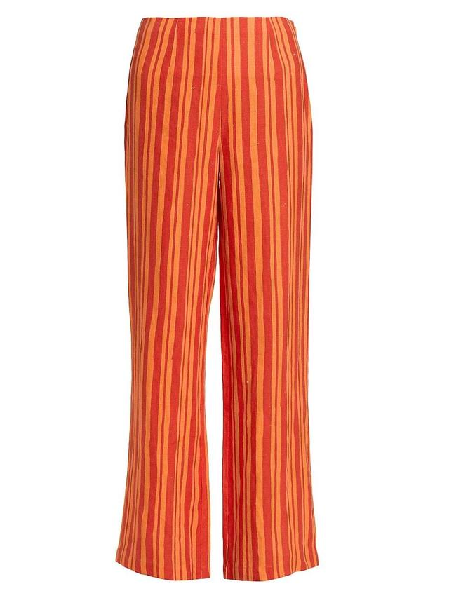 Womens Striped Linen-Cotton Straight-Leg Pants Product Image