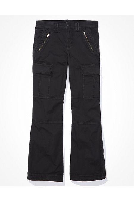 AE Snappy Stretch Low-Rise Baggy Flare Pant Womens Black Wash 2 Short Product Image