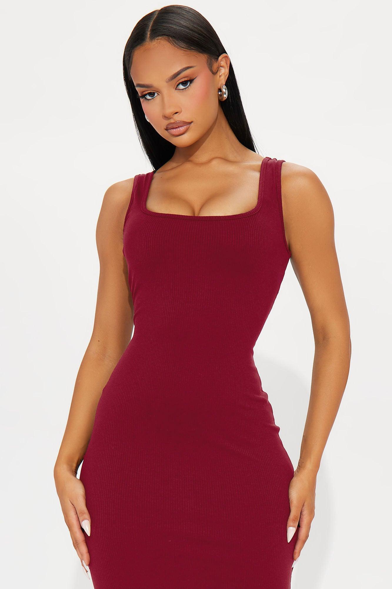 Margot Ribbed Maxi Dress - Burgundy Product Image