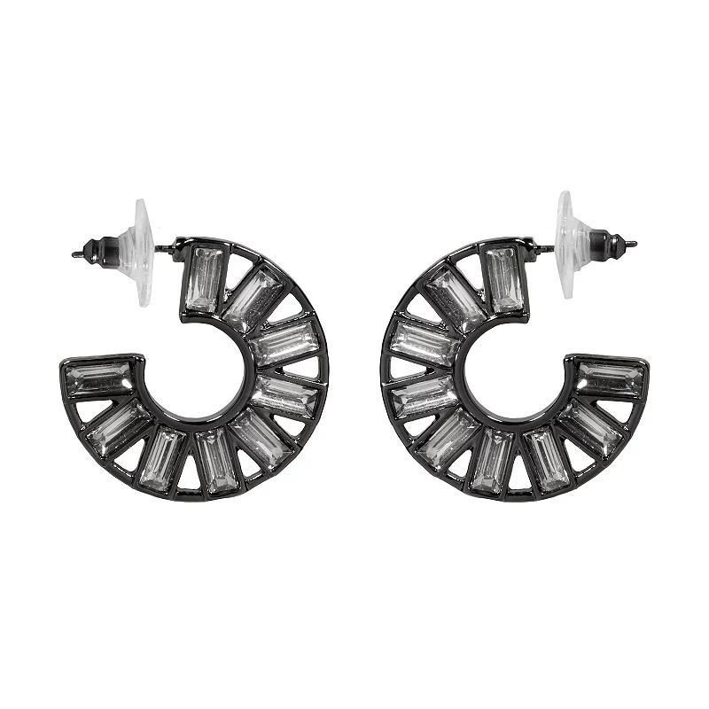 Emberly Hematite Crystal Hoop Earrings, Womens, Clear Product Image