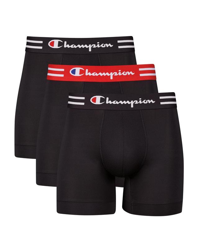 Champion Performance Mens Boxer Briefs Pack, Moisture-Wicking, Anti-Odor, Polyester Spandex, 3-Pack, Black Black/Black/Black/Red/Black/Black 2XL Product Image