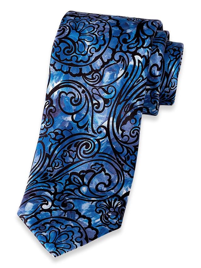 Paisley Printed Italian Silk Tie - Blue Product Image