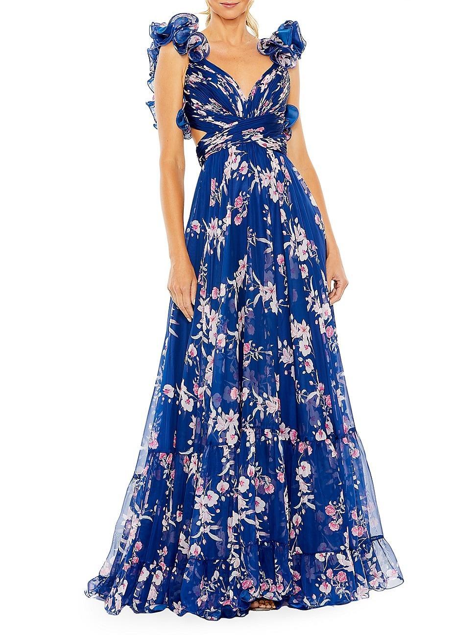 Ieena for Mac Duggal Ruffle Floral Gown Product Image