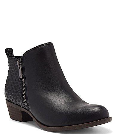 Lucky Brand Basel Smooth Leather Side Zip Block Heel Booties Product Image