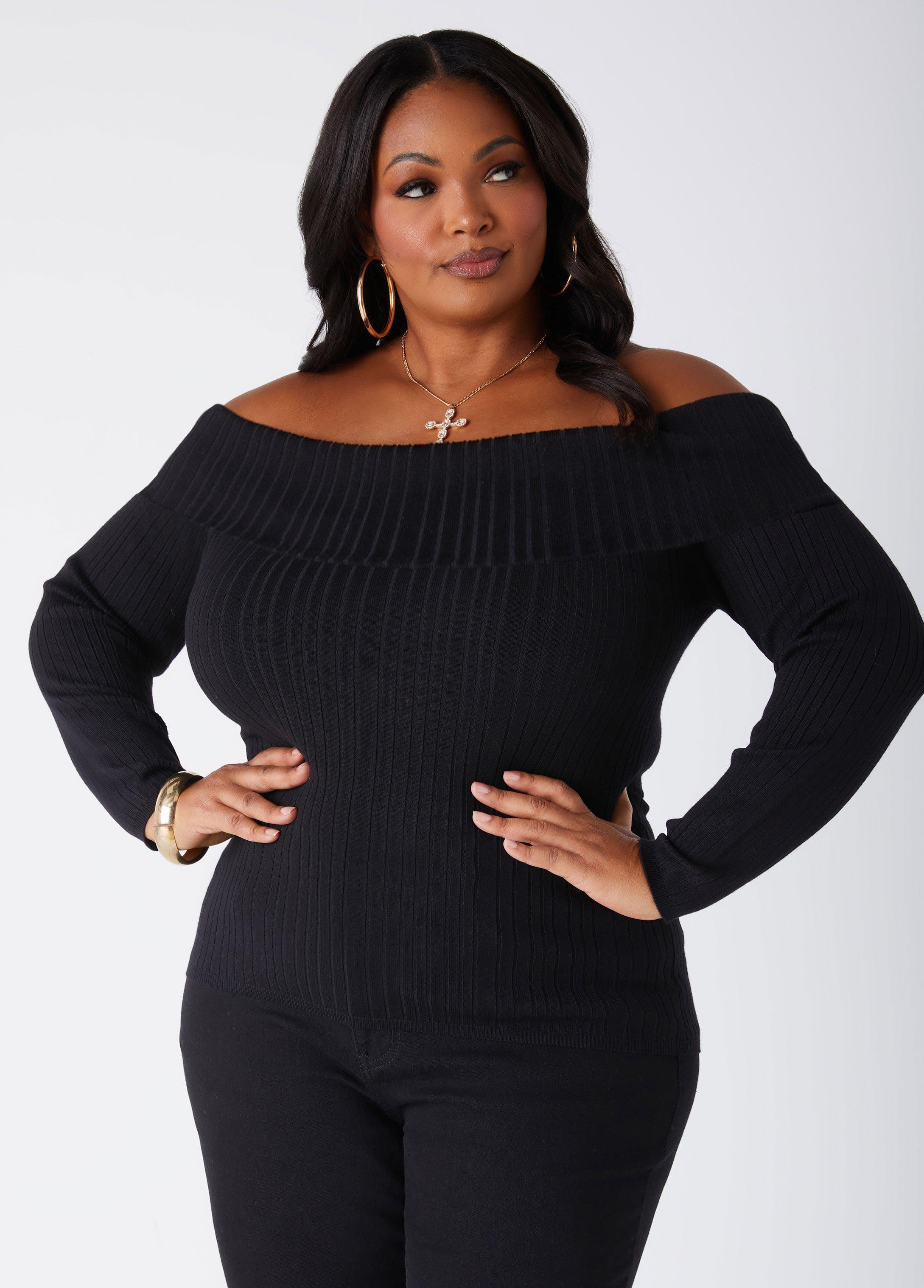 Plus Size Off The Shoulder Ribbed Sweater Ashley Stewart Product Image