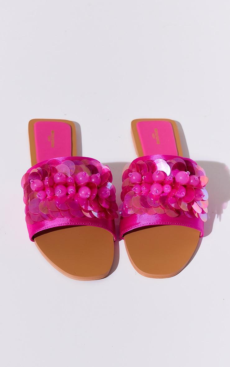 Wide Fit Pink Pu Round Toe Sequin Strap Mule Sandals Product Image