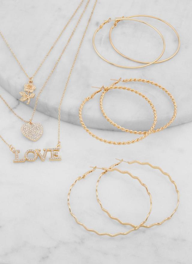 Layered Love Necklace and Hoop Earrings Set Female Product Image