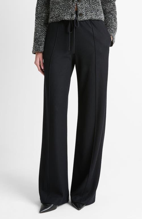 Wool Blend Pull-on Wide Leg Drawstring Pants In Black Product Image