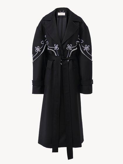 Embroidered long trench coat Product Image