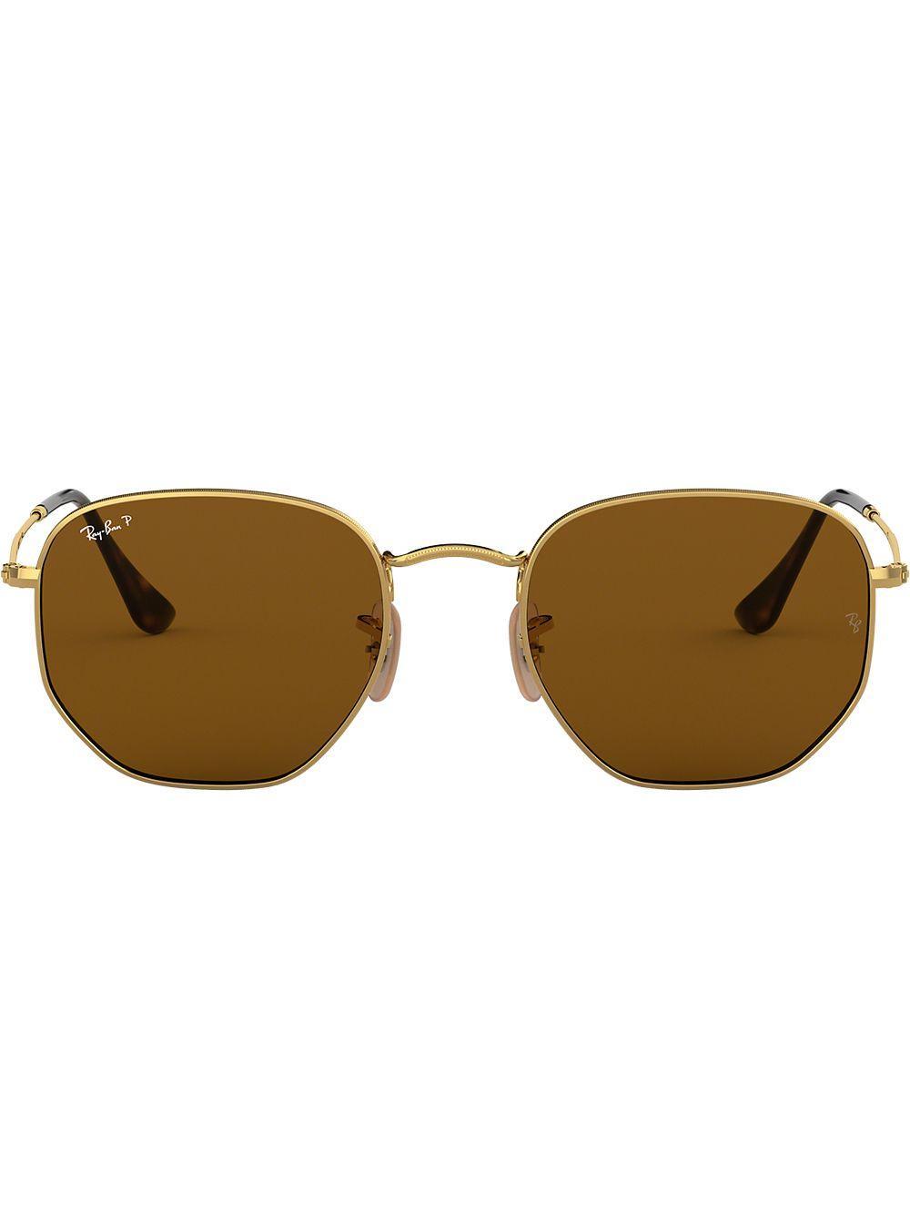 RAY BAN Hexagonal Flat Sunglasses In Gold_brown Product Image