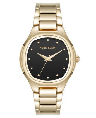 Anne Klein Womens Quartz Everyday Cushion Black and Gold-Tone Alloy Metal Bracelet Watch, 32mm - Black, Gold-Tone Product Image