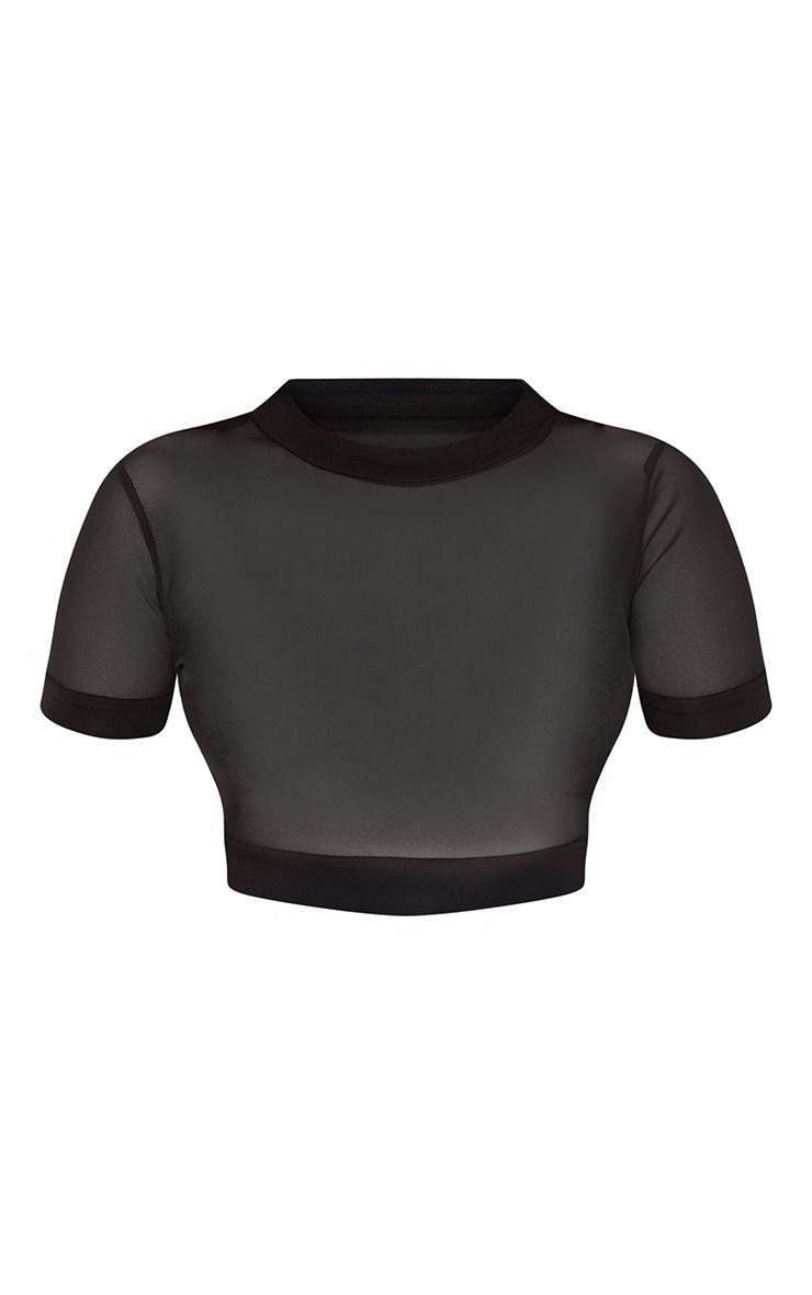 Black Mesh Crew Neck Short Sleeve Crop Top Product Image