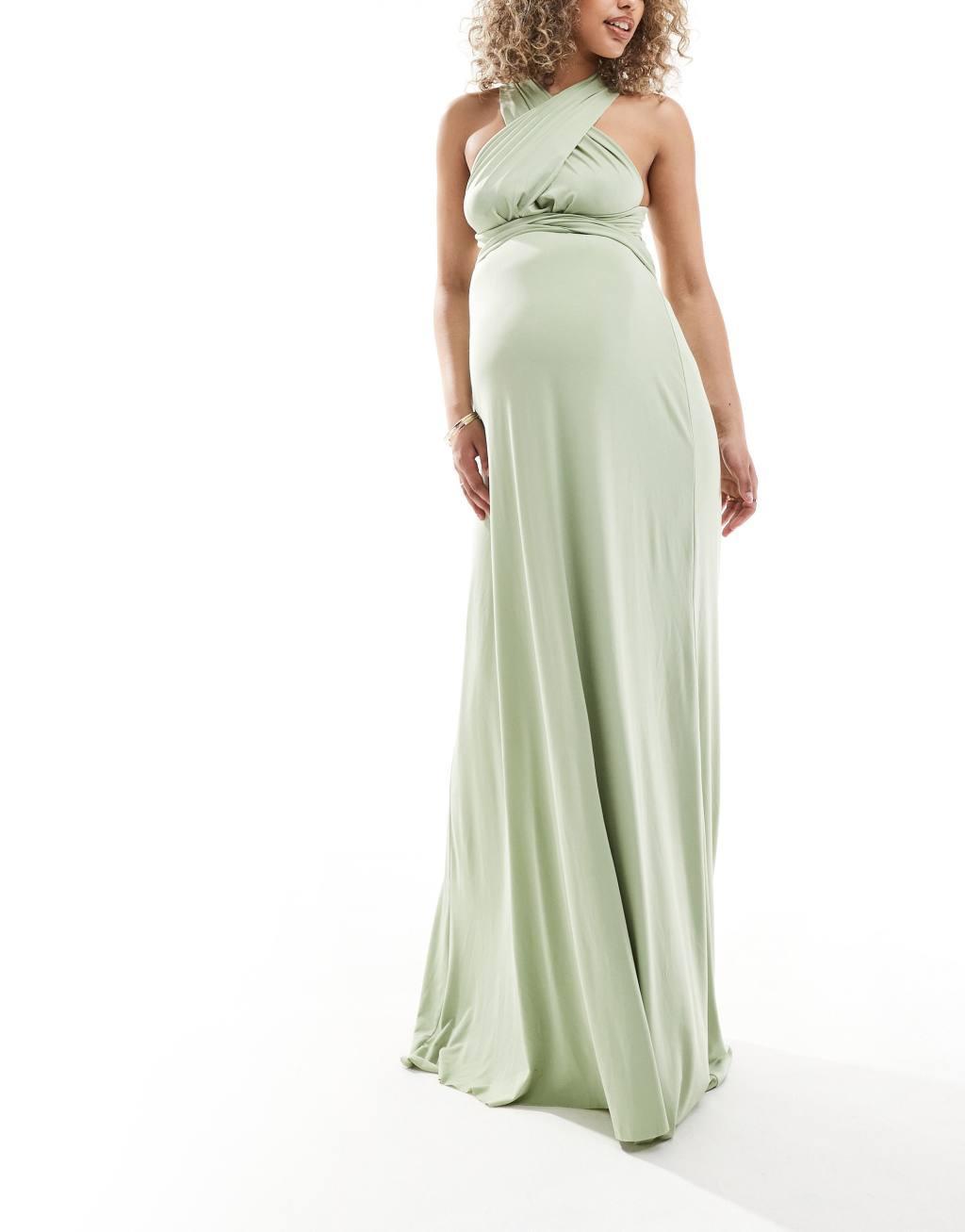 TFNC Bridesmaids Maternity multiway maxi dress in sage Product Image