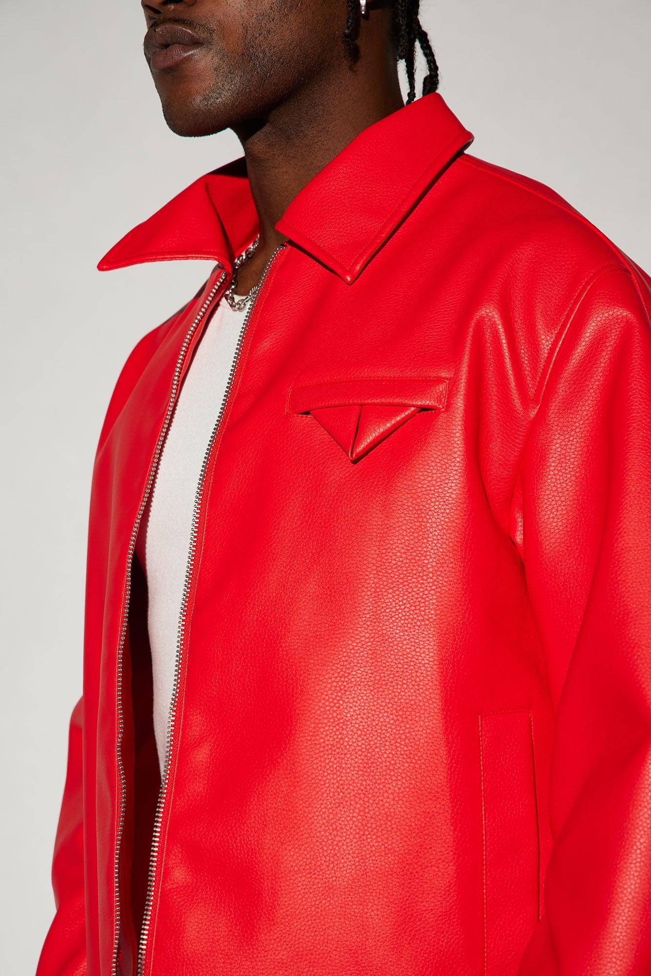 Houston Faux Leather Cropped Jacket - Red Product Image