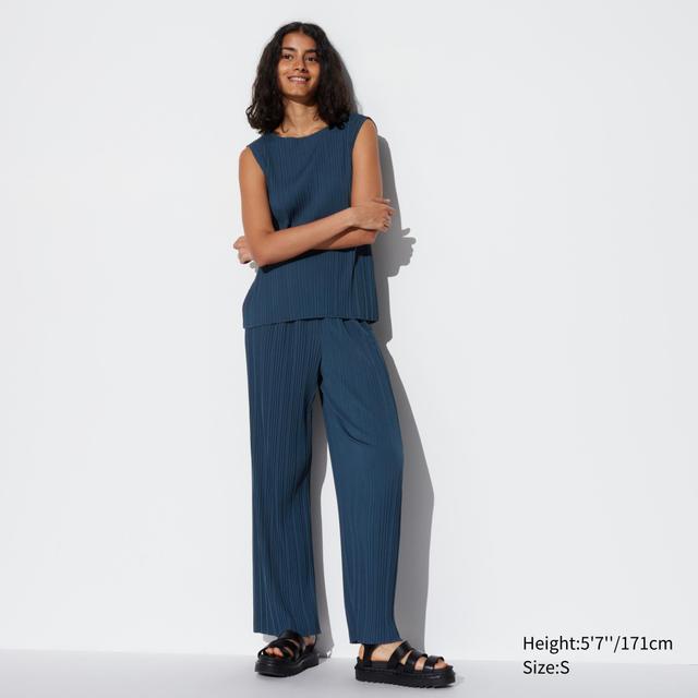 Womens Pleated Straight Pants (Tall) Blue Small UNIQLO US Product Image