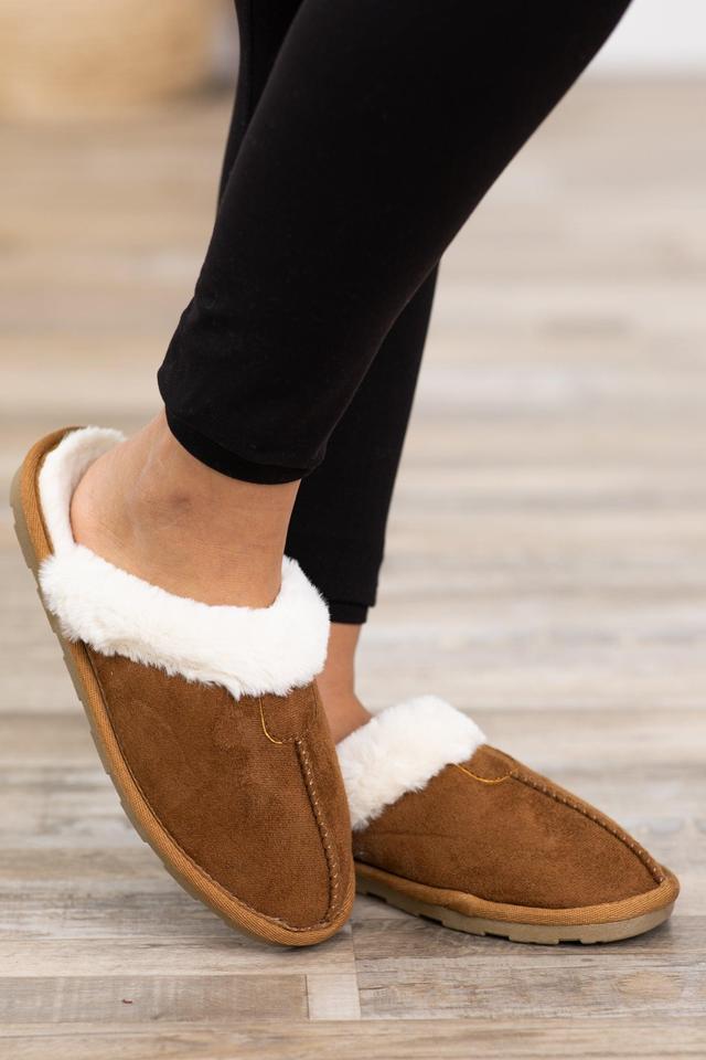 Camel Faux Fur Lined House Slippers Product Image