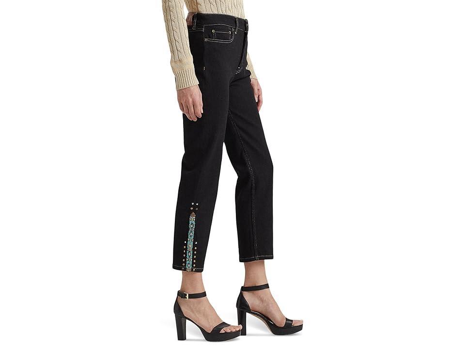 Lauren Ralph Lauren Beaded High-Rise Straight Cropped Jeans Rinse Wash (Black Rinse Wash) Women's Clothing Product Image