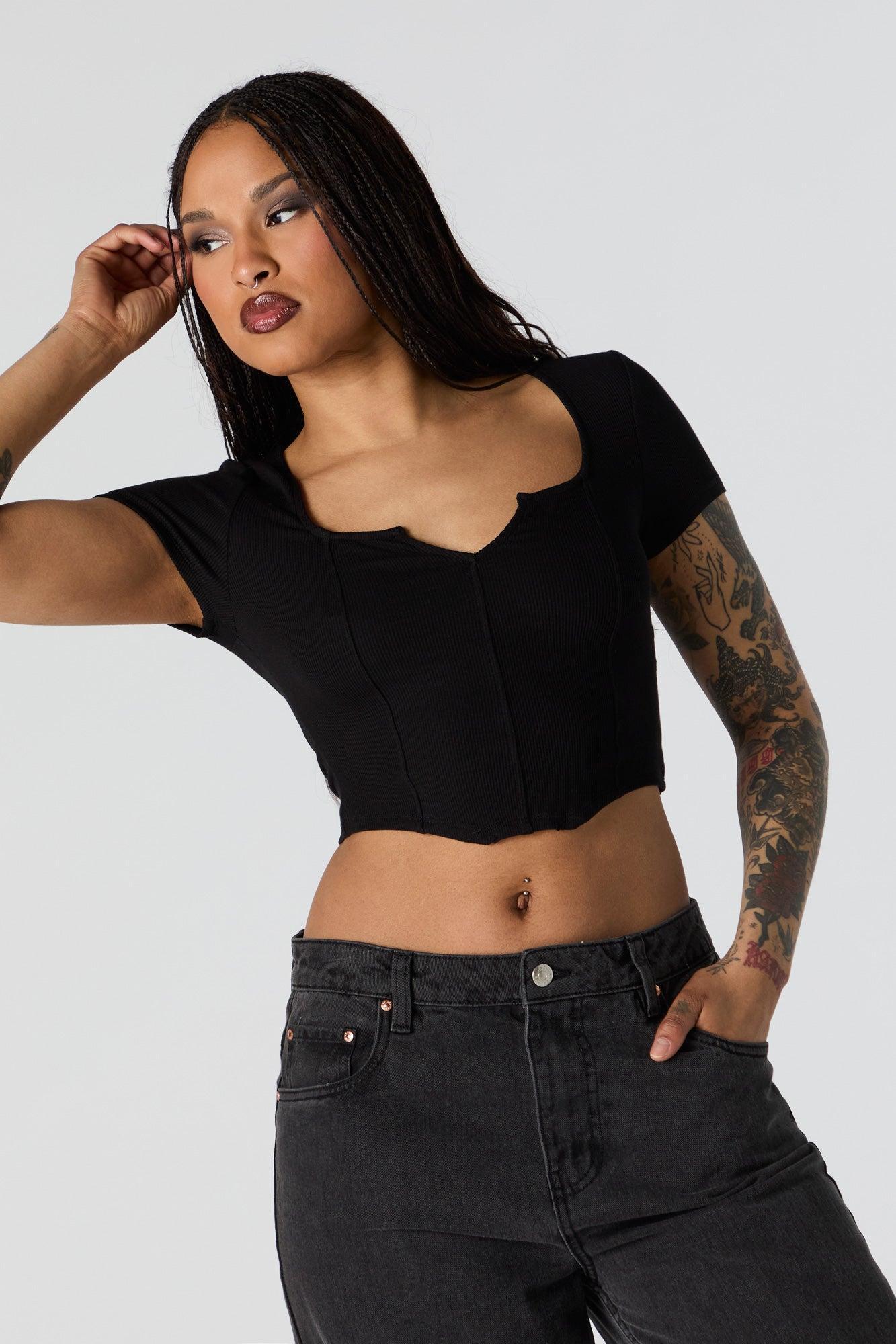 Ribbed Corset Short Sleeve Crop Top Female Product Image