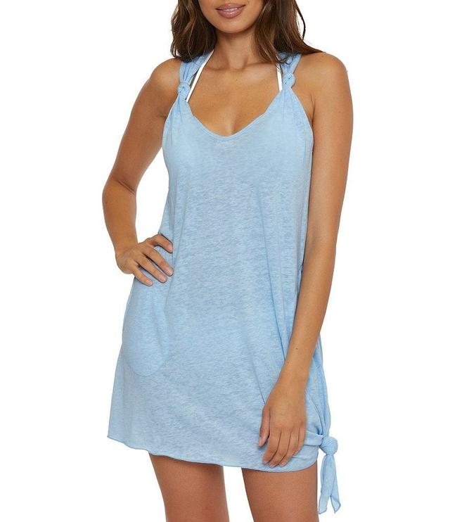 Becca by Rebecca Virtue Beach Date Solid V-Neck Knot Dress Swim Cover-Up Product Image